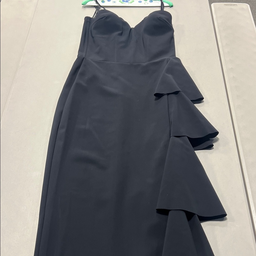 Chiara Boni Black Strapless Ruffle-Accent Cocktail Dress